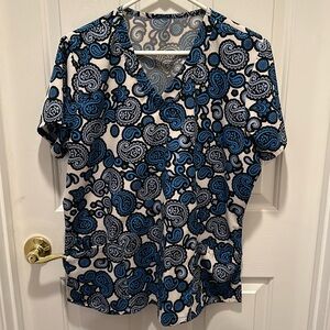 Blue Paisley Scrub Top